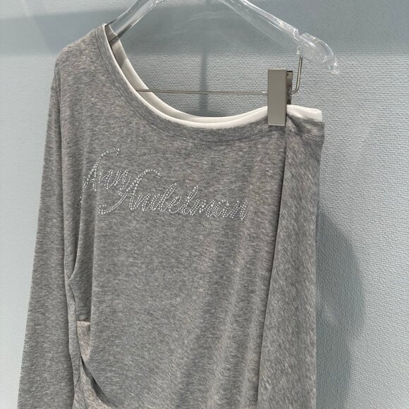 ANN ANDELMAN lettered diamond off-the-shoulder long-sleeved T-shirt - Picture 4 of 6